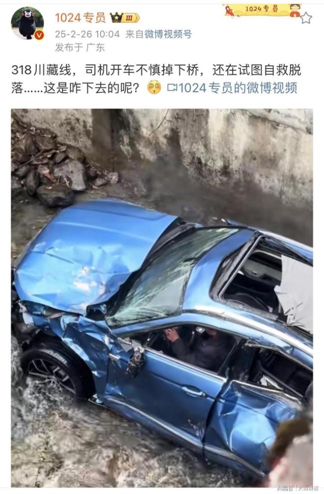 男子自驾318川藏线车失控翻下桥 司机试图自救引发关注