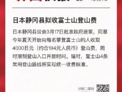 日本静冈县拟收富士山登山费 每人次194元起