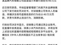 造谣小米汽车的销售公司被罚40万 虚假言论受惩