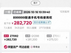 {8899999靓号过户后需预存4万元话费 法拍成交价28万}